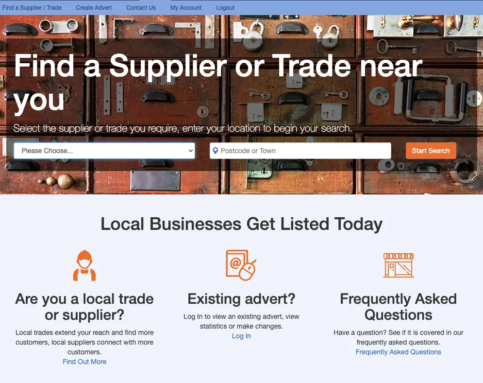 Extura Local search interface showing category and location search